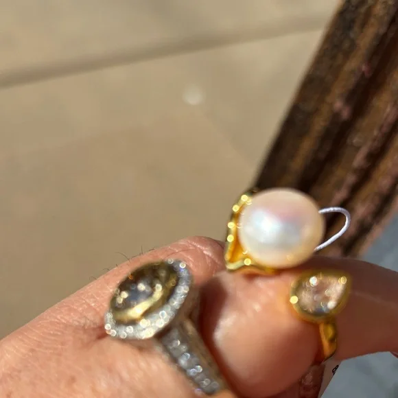 Genuine Pearl and Teardrop Accent Ring